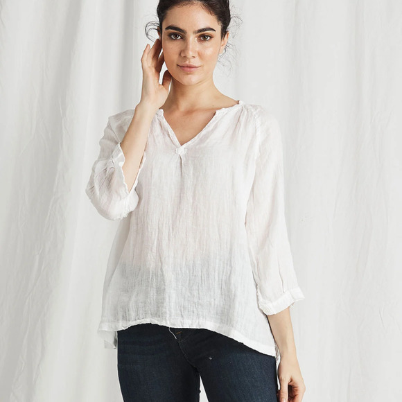 CP SHADES Women's 100% Linen Katie Peasant Top in White Size Small - Picture 1 of 8